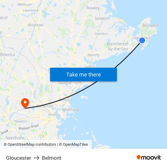 Gloucester to Belmont map