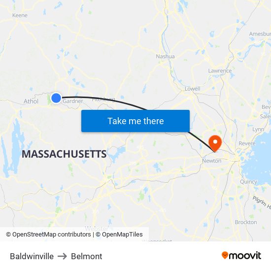 Baldwinville to Belmont map
