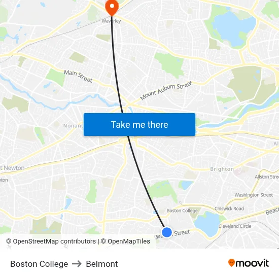 Boston College to Belmont map