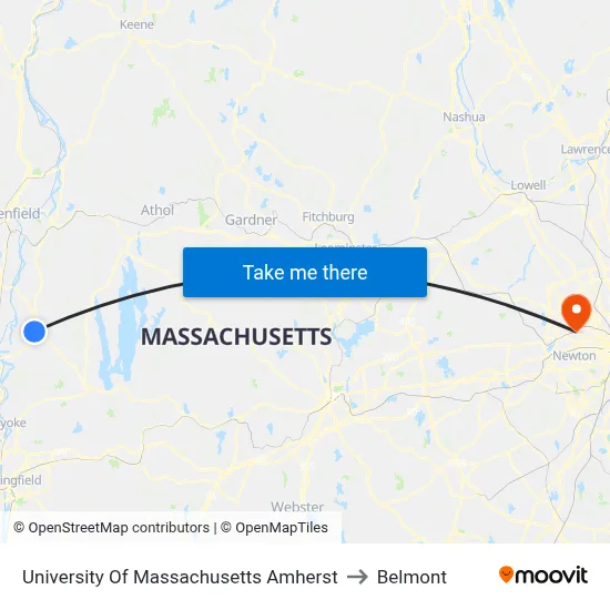 University Of Massachusetts Amherst to Belmont map