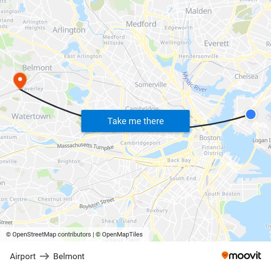 Airport to Belmont map