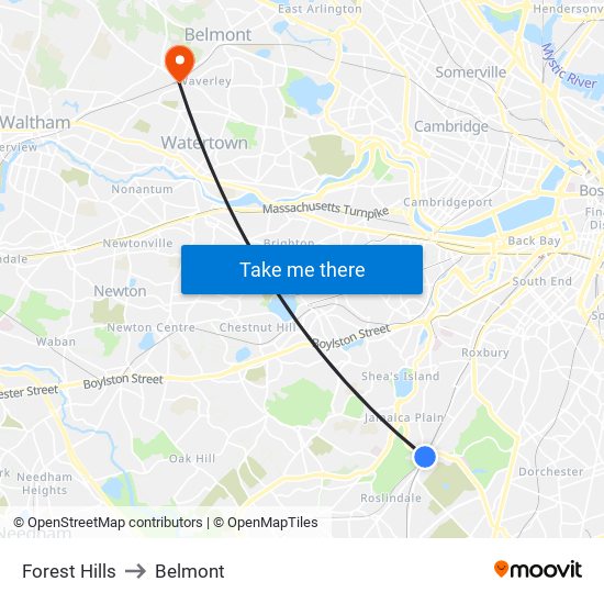 Forest Hills to Belmont map