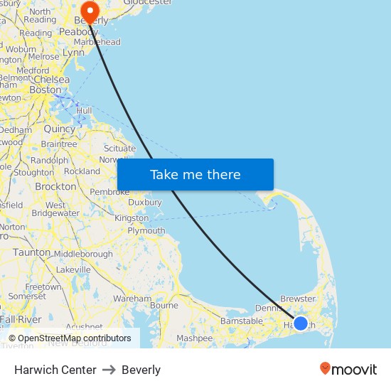 Harwich Center to Beverly map