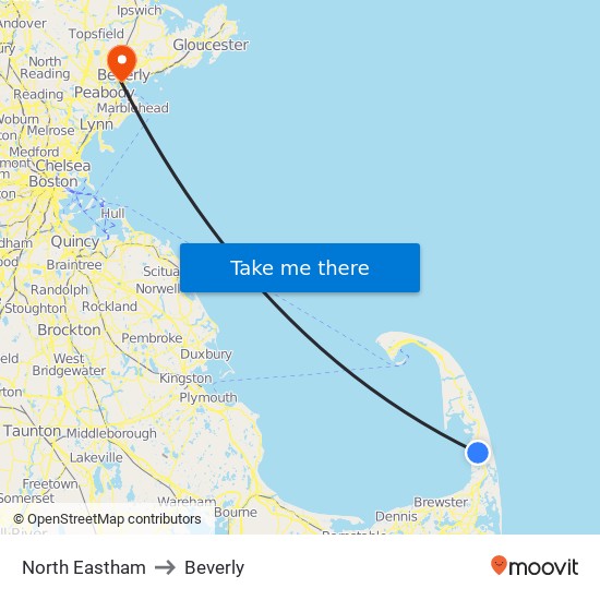 North Eastham to Beverly map