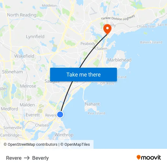Revere to Beverly map