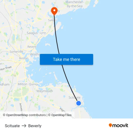 Scituate to Beverly map