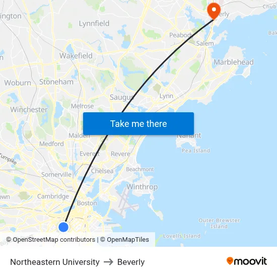 Northeastern University to Beverly map