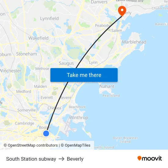 South Station subway to Beverly map