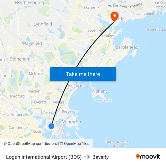 Logan International Airport (BOS) to Beverly map