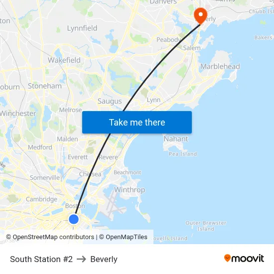 South Station #2 to Beverly map