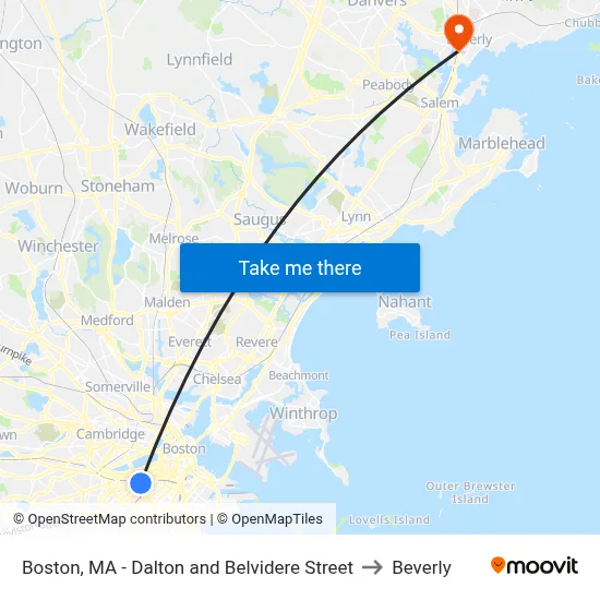 Boston, MA - Dalton and Belvidere Street to Beverly map