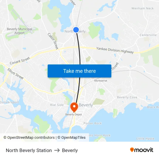 North Beverly Station to Beverly map