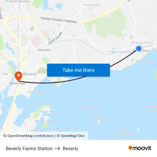 Beverly Farms Station to Beverly map