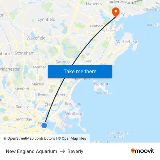 New England Aquarium to Beverly map