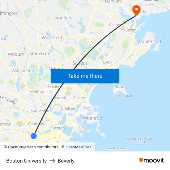 Boston University to Beverly map