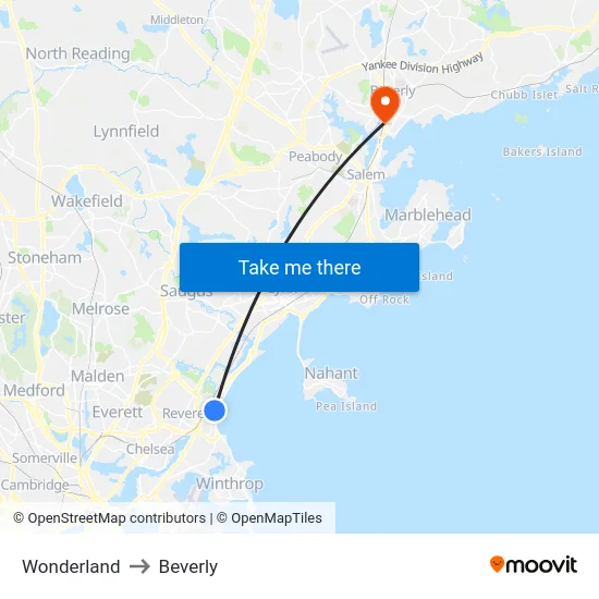 Wonderland to Beverly map