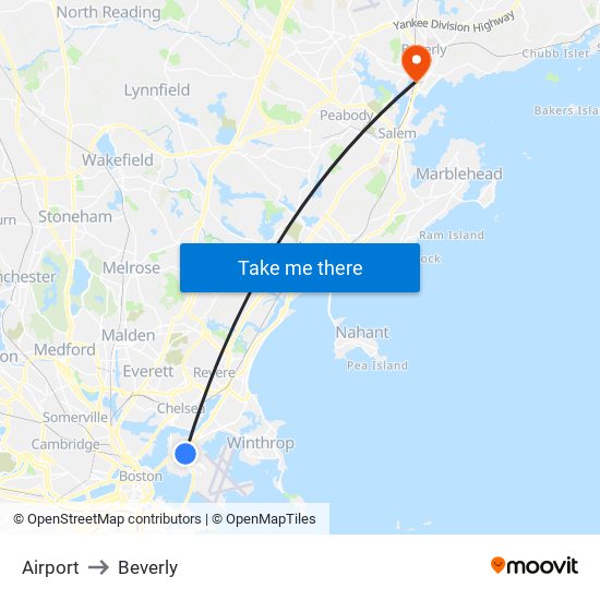 Airport to Beverly map