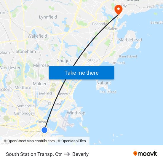 South Station Transp. Ctr to Beverly map