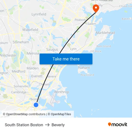 South Station Boston to Beverly map