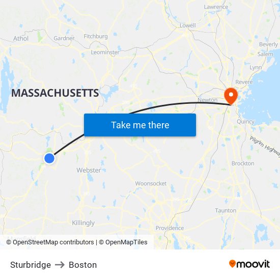 Sturbridge to Boston map