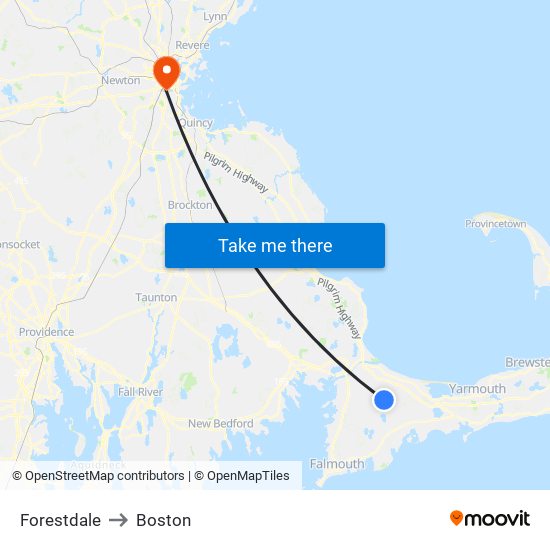 Forestdale to Boston map