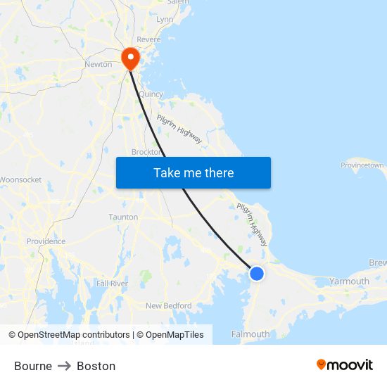 Bourne to Boston map