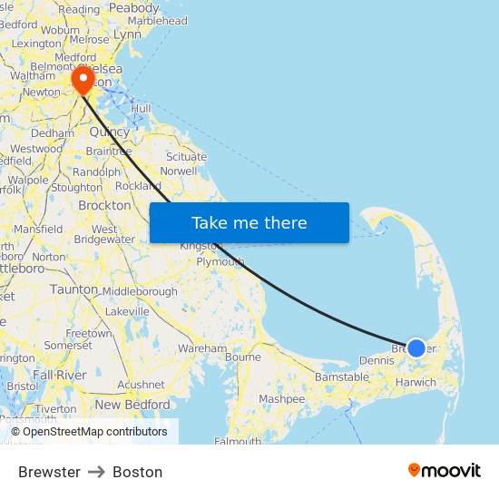 Brewster to Boston map