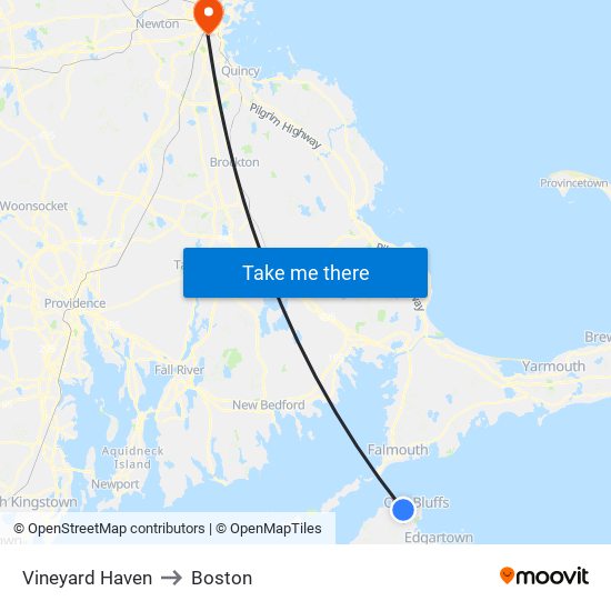 Vineyard Haven to Boston map