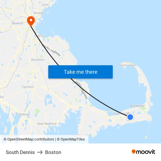 South Dennis to Boston map