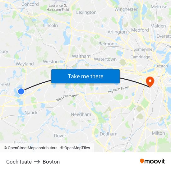 Cochituate to Boston map