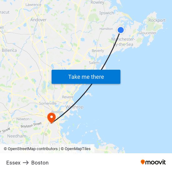 Essex to Boston map