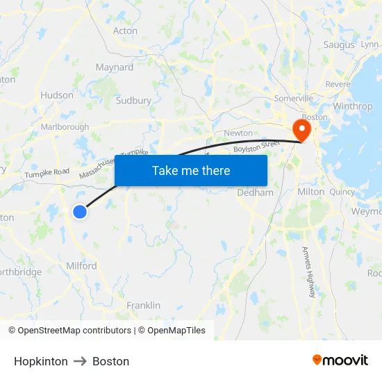 Hopkinton to Boston map