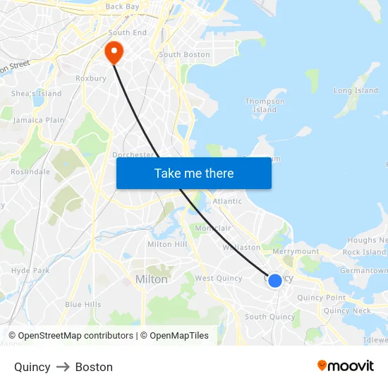 Quincy to Boston map