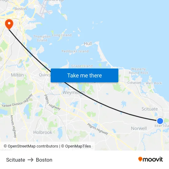 Scituate to Boston map