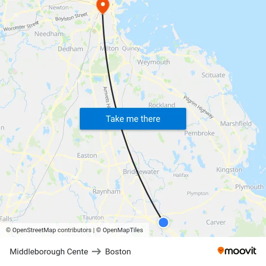 Middleborough Cente to Boston map