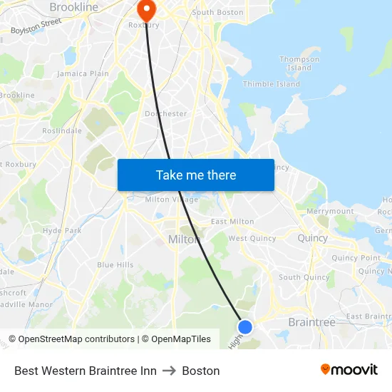Best Western Braintree Inn to Boston map