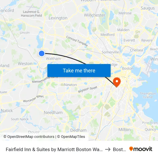 Fairfield Inn & Suites by Marriott Boston Waltham to Boston map