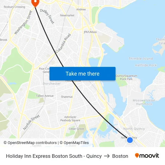 Holiday Inn Express Boston South - Quincy to Boston map