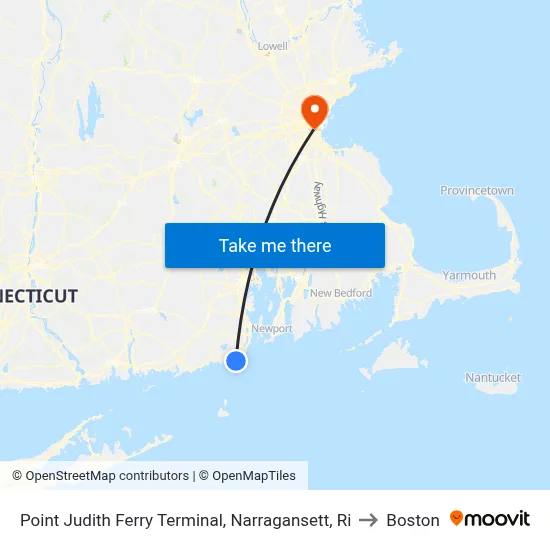 Point Judith Ferry Terminal, Narragansett, Ri to Boston map