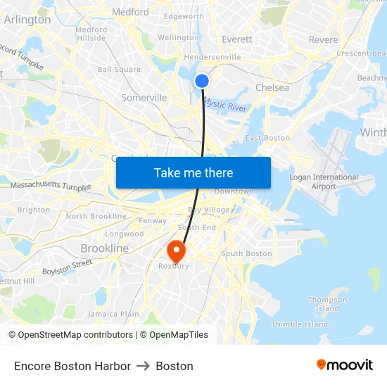 Encore Boston Harbor to Boston map