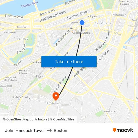 John Hancock Tower to Boston map