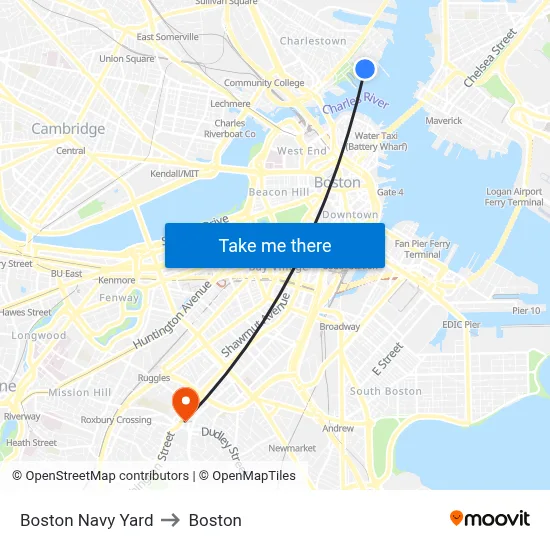 Boston Navy Yard to Boston map