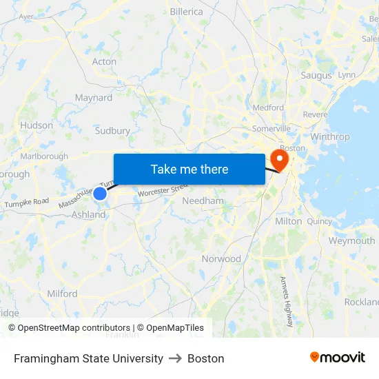 Framingham State University to Boston map