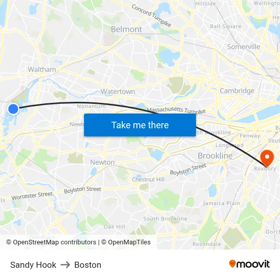 Sandy Hook to Boston map