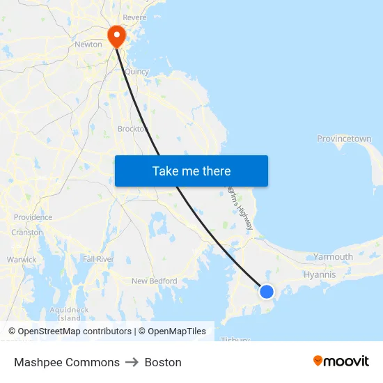 Mashpee Commons to Boston map