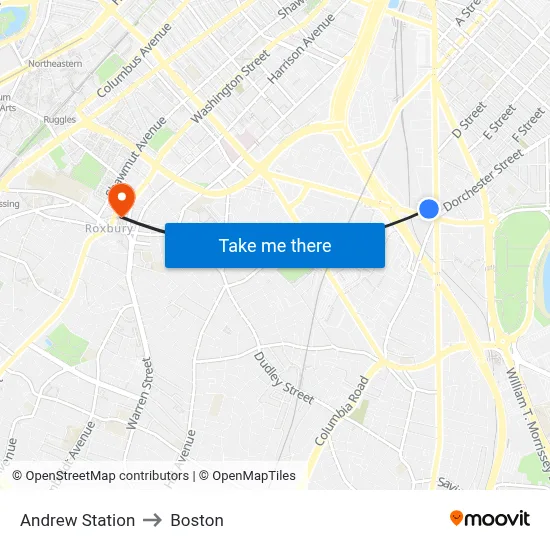 Andrew Station to Boston map