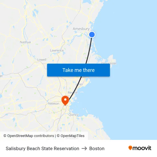 Salisbury Beach State Reservation to Boston map