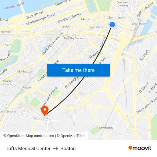 Tufts Medical Center to Boston map