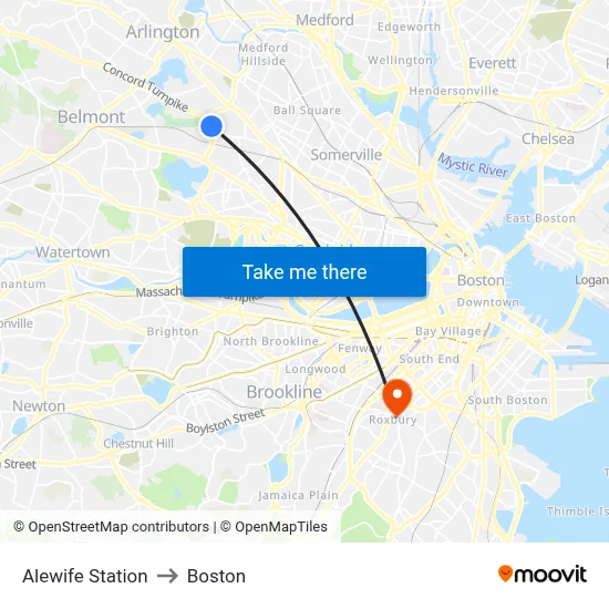 Alewife Station to Boston map