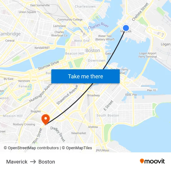 Maverick to Boston map